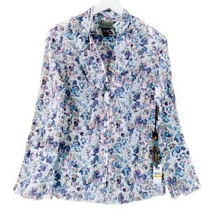 2OH Threads NWT Two Old Hippies Lightweight Floral Ruffled Button Down Blouse SM